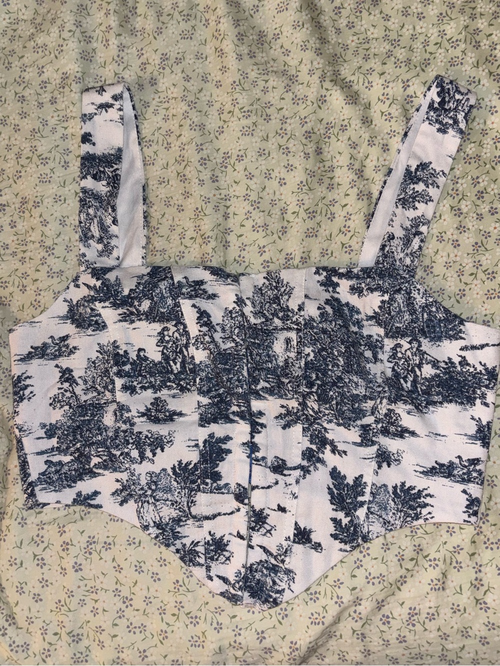 Windsor White and Blue Toile Square-Neck Crop Top
